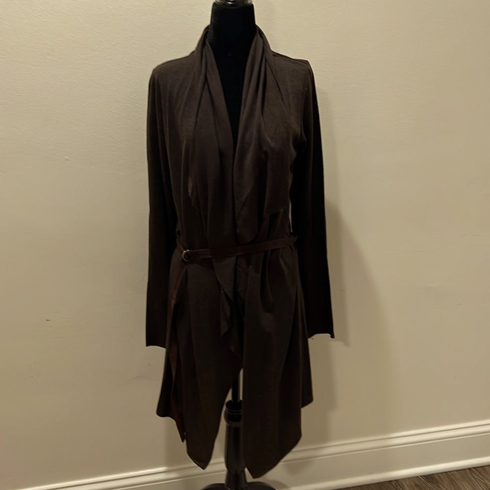 Johnston & Murphy Draped Belted Open Front Brown Cardigan Sweater - Size Small